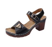 Women Square Heels Thick Soled Sandals - Open Toe Wedge Sandals For Women Comfortable Thick Soled Cushion Sandal Adjustable Buckle Ankle Strap Sandal Summer Walking Shoes With Arch Support