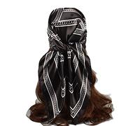 Women Square Scarf Scarves Lightweight Neckerchief Hair Scarf Satin Headscarf Head Sleeping Wrap Printed Kerchief Neckerchief Silk Bandana Scarf for Women 3-Black One Size