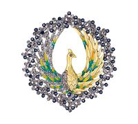 Women St Patrck Day Brooch Mother's Day VintageTails Brooch Pin For Women Girls Fashion Rhinestone Shiny Blue Crystal Bird Animal Brooches Lapel Pins Elegant Dress Accessories (Silver, One Size)
