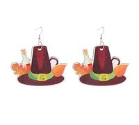 Women St Patrck Day Earrings Valentine's Day Thanksgiving Fall Earrings Wooden Thanksgiving Fall Drop Dangle Earrings Handmade Turkey Pumpkin Maple Leaf Fall Earrings Second Earring Hole (F, One Size)