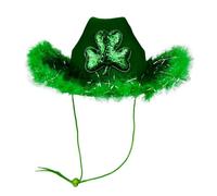Women St. Patrick's Cowboy Hat Green Cowboy Hat with Glitter Decoration Ladies Girls Cap Headwear for Fancy Dress Holiday Party Irish Holiday Costume Accessory