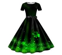 Women St Patrick's Day Fancy Dress Elegant Vintage St Patricks's Day Dresses Causal Formal Slim Fit Shamrock Print Sleeveless Lightweight Tunic A Line Leprechaun Costume Evening Party (21-Black, XXL)