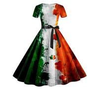Women St Patrick's Day Fancy Dress Elegant Vintage St Patricks's Day Dresses Causal Formal Slim Fit Shamrock Print Sleeveless Lightweight Tunic A Line Leprechaun Costume Evening Party (21-Orange, XL)
