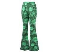Women St. Patrick's Day Pants Lucky Shamrock Clover Flares 3D Printed Bell-Bottoms Green Plaid Trousers Wide Leg Yoga Pant Full Length Casual Pants Tummy Control Sweatpants Baggy Comfy Leggings S-XL