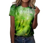 Women St Patrick's Day Shirt Lucky Shamrock Printed Casual Short Sleeve Tshirts Hipster Hip Hop T-Shirts Ireland Irish Clover Graphic Tee Shirts Green Tunic Blouse Hilarious Saint Patricks Day Outfits