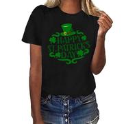 Women St Patricks Day Shirt Shamrock Clover Graphic Print Short Sleeve Crew Neck Tee Tops Ladies Summer Shirts Irish Gifts T-Shirt Funny Ireland Leprechaun Tshirt Saint Paddy Day Blouse UK Size