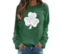 Women St Patrick's Day Tops Green Crew Neck Ladies Patchwork T-Shirt Irish Shamrock Graphic Jumper Baggy Long Sleeve St Patricks Day Sweatshirt Pullover Ireland Clothing Clothes (Green, S)