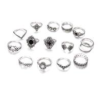 Women Stackable Joint Retro Stone Crystal Stacking Rings Pack Crystal Jewelry Accessories Men Black