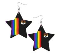Women Star Dangle Drop Earrings Bear-Gay-Pride Flag Faux Leather Earring
