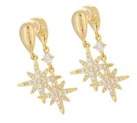 Women Star Earrings with Double Pendant and Sparkling Zircon Stones Ear Accessories Alloy Earrings