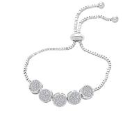 Women Sterling Silver Tennis Charm Chain Adjustable Bracelet Cubic Zirconia Platinum Plated Jewelry Stylish
