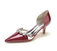 Women Stiletto High Heel Ankle Strap Pumps Court Shoe Diamond Crystal Pointed Toe Sandals 6cm Bridal Party Dress Sandals,Burgundy,5 UK