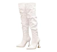 Women Stiletto Kitten Heel Over The Knee Boots Pointed Toe Faux Leather High Heel Winter Thigh High Boots