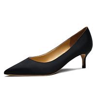 Women Stiletto Low Kitten Heel Pointed Toe Slip-on Pumps Classic Cute Office Heels Court Shoes Black 7 UK