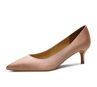 Women Stiletto Low Kitten Heel Pointed Toe Slip-on Pumps Classic Cute Office Heels Court Shoes Champagne 5 UK