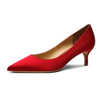 Women Stiletto Low Kitten Heel Pointed Toe Slip-on Pumps Classic Cute Office Heels Court Shoes Red 7 UK