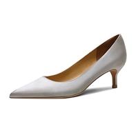 Women Stiletto Low Kitten Heel Pointed Toe Slip-on Pumps Classic Cute Office Heels Court Shoes Silver 3 UK