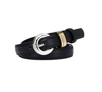 Women Stitched Skinny Leather Belt 18mm Thin Waist Strap with Bright Silver Circular Buckle for Jeans Pants Dress(100cm/39", Black)