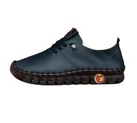 Women Stitching Single Shoes Wide Fit Slip on Leather Trainers Comfortable Non Slip Mom Shoes Casual Sneakers for Daily Outdoor Walking Gym Athletic Size 7.5 Navy