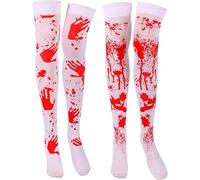 Women Stockings High Socks For Halloween Cosplay Costume, 2 Pairs Fake Blood Tube Zombie Schoolgirl Fancy Dress，Ladies Stained Halloween Costume (70cm)