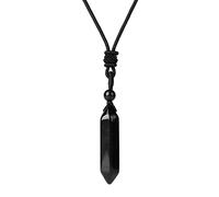 Women Stone Necklace-Hexagonal Bullet Shape Natural Black Onyx Stone Crystal Pendants Necklace - Adjustable Black Rope Chain Creative Trendy Chic Charm Unisex Jewelry Party Wedding Accessori,Black On