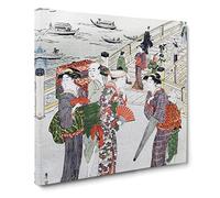 Women Stood by Ryogoku Bridge by Utagawa Toyokuni Asian Japanese Canvas Wall Art Print Ready to Hang, Framed Picture for Living Room Bedroom Home Office Décor, 20x20 Inch (50x50 cm)