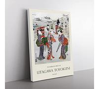 Women Stood By Ryogoku Bridge By Utagawa Toyokuni Exhibition Museum Asian Japanese Canvas Wall Art Print Ready to Hang, Framed Picture for Living Room Bedroom Home Office Décor, 76x50 cm (30x20 Inch)