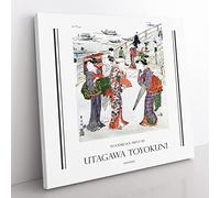 Women Stood By Ryogoku Bridge By Utagawa Toyokuni Exhibition Museum Asian Japanese Canvas Wall Art Print Ready to Hang, Framed Picture for Living Room Bedroom Home Décor, 50x50 cm (20x20 Inch)