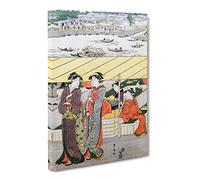 Women Stood On A Promenade By Utagawa Toyokuni Asian Japanese Canvas Wall Art Print Ready to Hang, Framed Picture for Living Room Bedroom Home Office Décor, 20x14 Inch (50x35 cm)