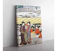 Women Stood On A Promenade By Utagawa Toyokuni Asian Japanese Canvas Wall Art Print Ready to Hang, Framed Picture for Living Room Bedroom Home Office Décor, 50x35 cm (20x14 Inch)