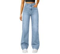 Women Straight Leg High Waisted Jeans Stretch Elastic Waist Flared Bootcut Wide Leg Denim Trousers Baggy Pull On Comfy Petite Boyfriend Pants with Pockets for Y2K Streetwear Daily Office (A-Blue, XL)