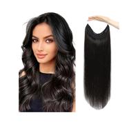 Women Straight Wire Hair Extensions with Transparent Real Human Invisible Adjustable Size Removable #1B Wedding(20 INCHES)