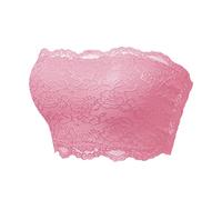 Women Strapless Bra Non-Padded Basic Layering Seamless Bra Bandeau Crop Tube Top Bra Floral Lace Soft Bralette Stretch Pink 3XL