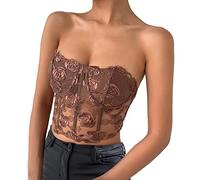 Women Strapless Bra Sexy Lace Mesh corset Bra Push-Up Bustier Soft Bralette Crop Tube Top Bra Khaki L