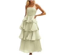 Women Strapless Tube Maxi Dresses Elegant Ruffle Shirred Smocked Back Dress Casual Summer Flowy Layered Tiered Dress for Ladies UK My Orders Sale Clearance Deals Order 2025 Green
