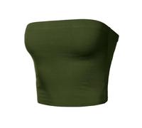 Women Strapless Tube Tops Basic Crop Strachy Bandeau Backless Sleeveless, 863-army Green, S
