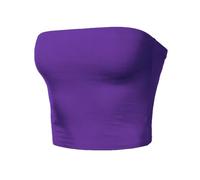 Women Strapless Tube Tops Basic Crop Strachy Bandeau Backless Sleeveless, 863-purple, L