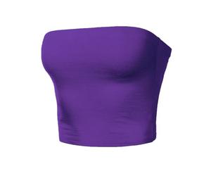 Women Strapless Tube Tops Basic Crop Strachy Bandeau Backless Sleeveless, 863-purple, M