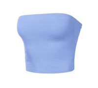 Women Strapless Tube Tops Basic Crop Strachy Bandeau Backless Sleeveless, 863-spring Blue, Medium