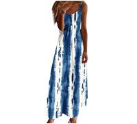 Women Strappy Summer Dress Casual Bohemian Maxi Dresses Vintage Floral Print Flowy Beach Holiday Dresses V Neck Sleeveless Summer Boho Long Sundress Ladies Elegant Sling Long Dress