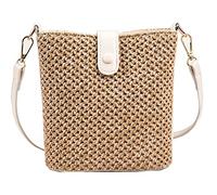 Women Straw Crossbody Bag Beach Handmade Rattan Shoulder Bags Hand Woven Leather Straps Straw Clutch Purse Vacation, White, One Size