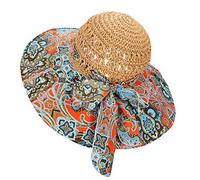 Women Straw Hat Sun Hat Large Brim Bucket Hat Floppy Sunhat Beach Hat Floral Travel Hat SPF 50+ Summer Big Brim Sun Protection Hat Cap Elegant Ladies Hat with Leopard Print Ribbon Headband Gift