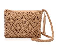 Women Straw Messenger Bag Zipper Handbag Simple Small Beach Shoulder Bag Handmade Clutch Bags Crossbody Bags (Camel)