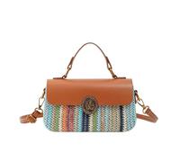 Women Straw PU Handmade Woven Tote Handbag with Lock Buckle (Camel | Straw PU Handmade Woven Tote Handbag in Vintage Chic Style with versatile carrying options and unique color combos