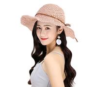 Women Straw Sun Hat Floppy Sun Hat Summer Girls Panama Hat Wide Brim Beach Cap Foldable Natural Straw Braided Trilby Hat Anti-UV Protection Hat with Lovely Bowknot Sun Visor Hat for Outdoor Activities