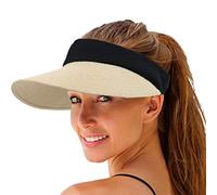 Women Straw Sun Visor Hat Wide Brim Summer UV Protection Beach Cap Foldable Packale Korean Style, Beige, One Size