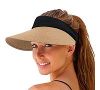 Women Straw Sun Visor Hat Wide Brim Summer UV Protection Beach Cap Foldable Packale Korean Style, Khaki, One Size