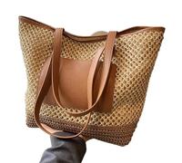 Women Straw Tote Handbag Large Capacity Crochet Beach Contrast Color Weaving Travel Bag Ladies Summer Daily(Color1)