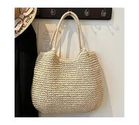 Women Straw Tote Handbag Large Capacity Vintage Shoulder Bag Solid Color Crochet Beach Handbag Ladies Summer Daily Bag(Beige)
