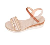 Women Straw Wedge Platform Walking Sandals, Women Adjustable Buttons Beach Slides, Thick-Soled Lace-Up Sandals, Non-Slip Breathable Hiking Shoes for Long Distance Hiking And Climbing